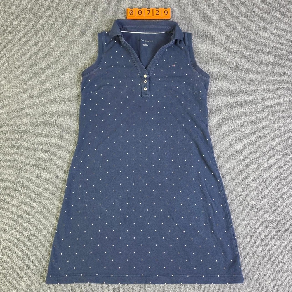 Tommy Hilfiger Women's Blue Polka Dot Sleeveless Polo Dress Size S